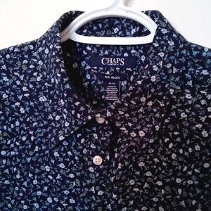 CHAPS Ralph Lauren Dark Blue With Floral Cotton Button Up Shirt Size L